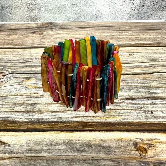 Abalone Shell /Colorful Bracelet -Stretch /Wide Cuff Elastic -Multi-Colors​​​ - Picture 6 of 6